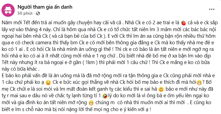 Nh&agrave; chồng tất ni&ecirc;n 3 m&acirc;m cỗ nhưng chỉ c&oacute; 1 lời mời: Con d&acirc;u n&ecirc;n "lập trật tự" để đ&ograve;i c&ocirc;ng bằng cho b&ecirc;n ngoại? - Ảnh 1.