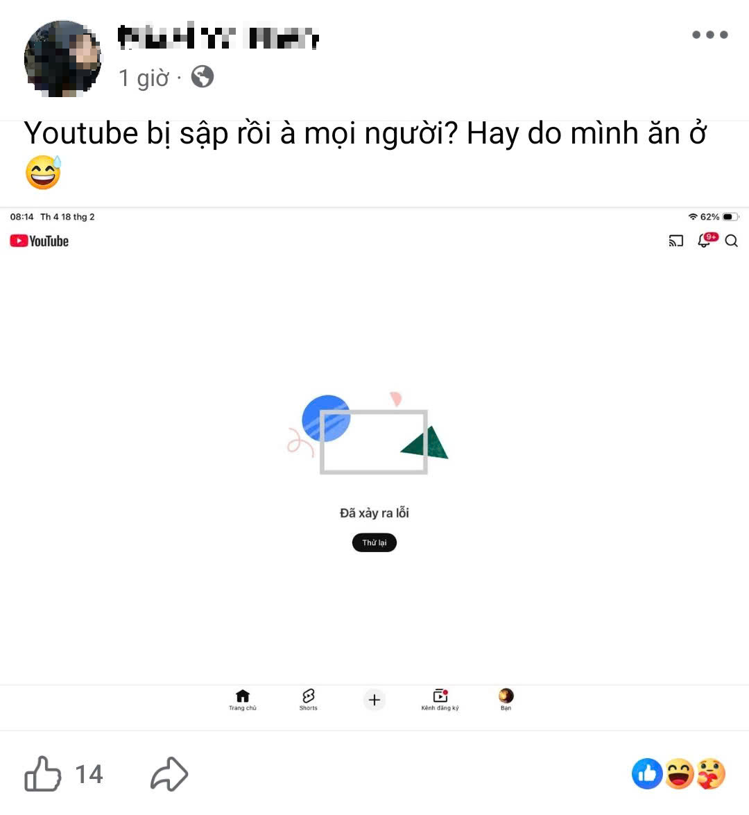 Youtube bất ngờ bị sập vào sáng mùng 2 Tết - Ảnh 1.