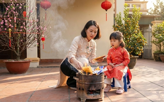 Đốt vàng mã và cách dạy con sâu sắc của người Việt - Ảnh 1.