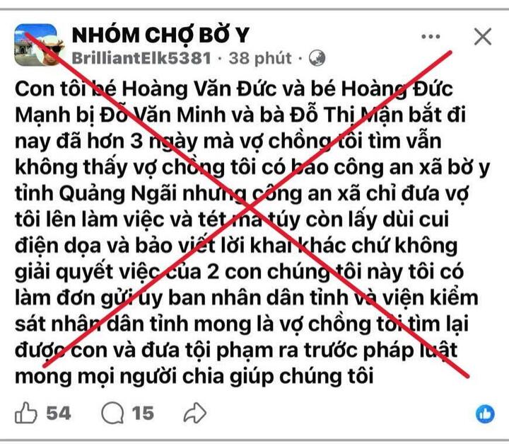 Th&ocirc;ng tin sai sự thật về 2 ch&aacute;u b&eacute; ở Quảng Ng&atilde;i bị bắt c&oacute;c đang g&acirc;y hoang mang - Ảnh 1.