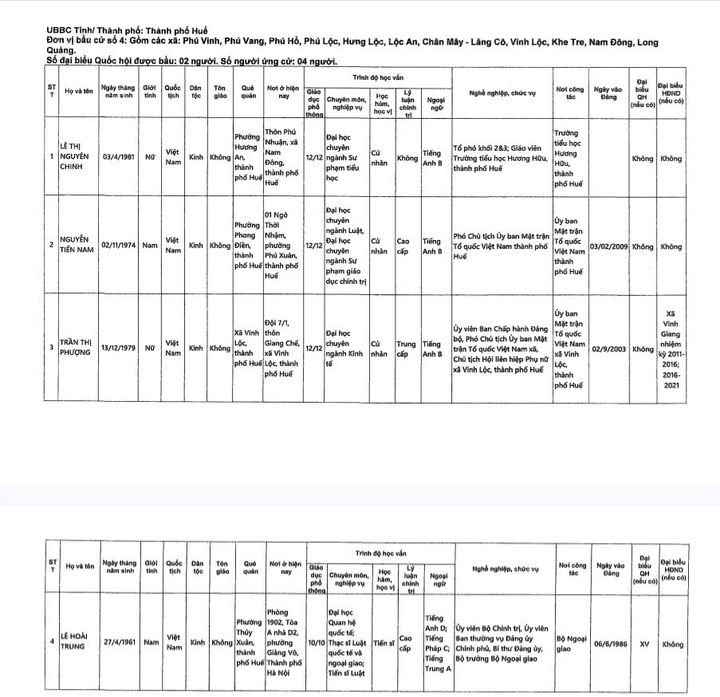 Danh s&aacute;ch ứng cử vi&ecirc;n Quốc hội TP Huế Kh&oacute;a XVI với 17 người tham gia - Ảnh 5.