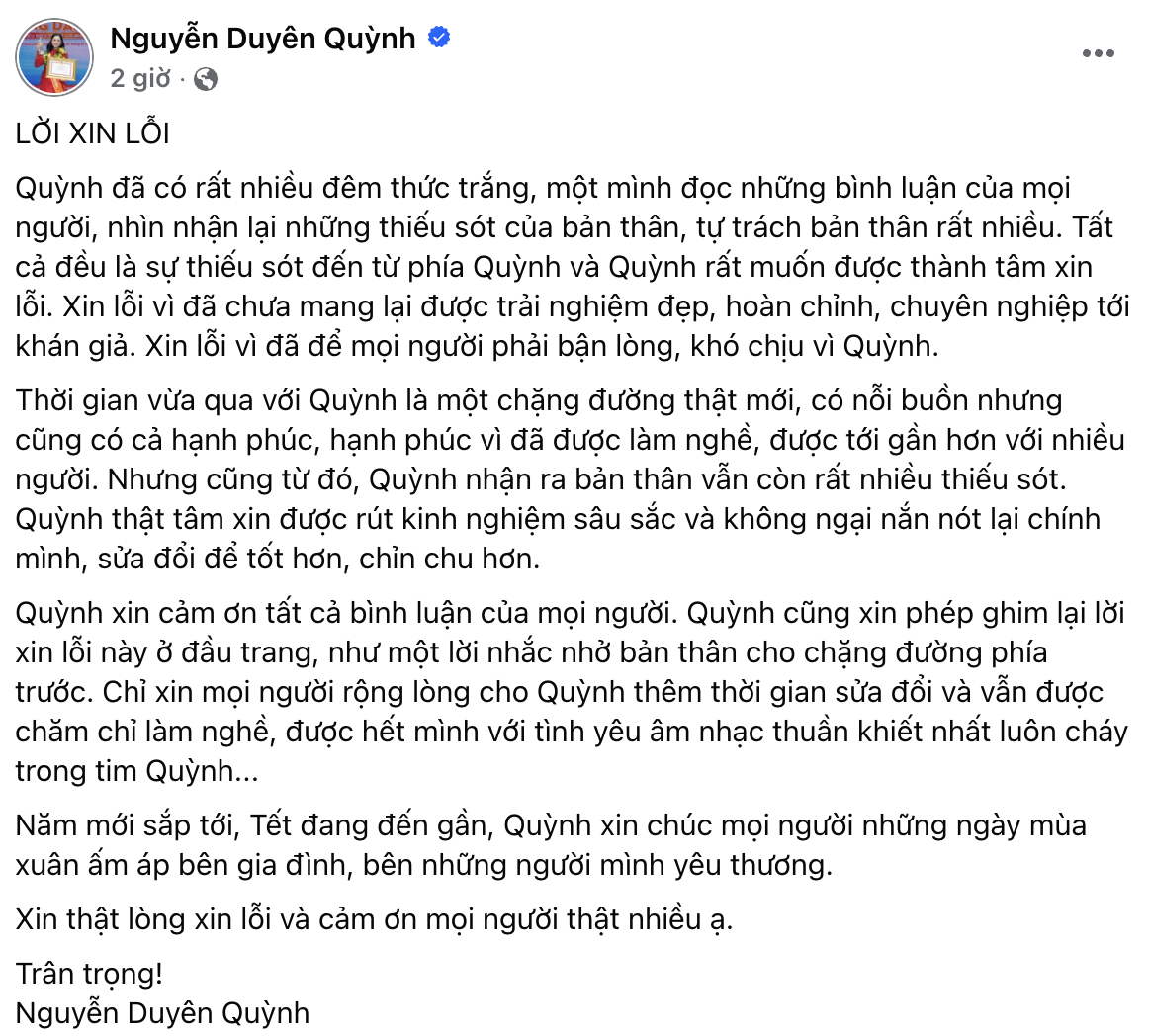 Nguyễn Duyên Quỳnh xin lỗi vì hát nhép- Ảnh 2. Nguyễn Duyên Quỳnh xin lỗi vì hát nhép- Ảnh 2.