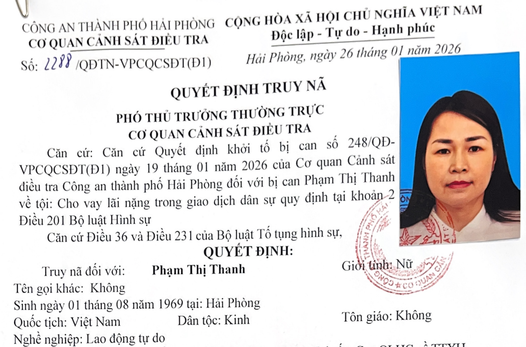 Bà ' trùm ' cho vay lãi nặng Phạm Thị Thanh bị truy nã ở Hải Phòng - Ảnh 1.