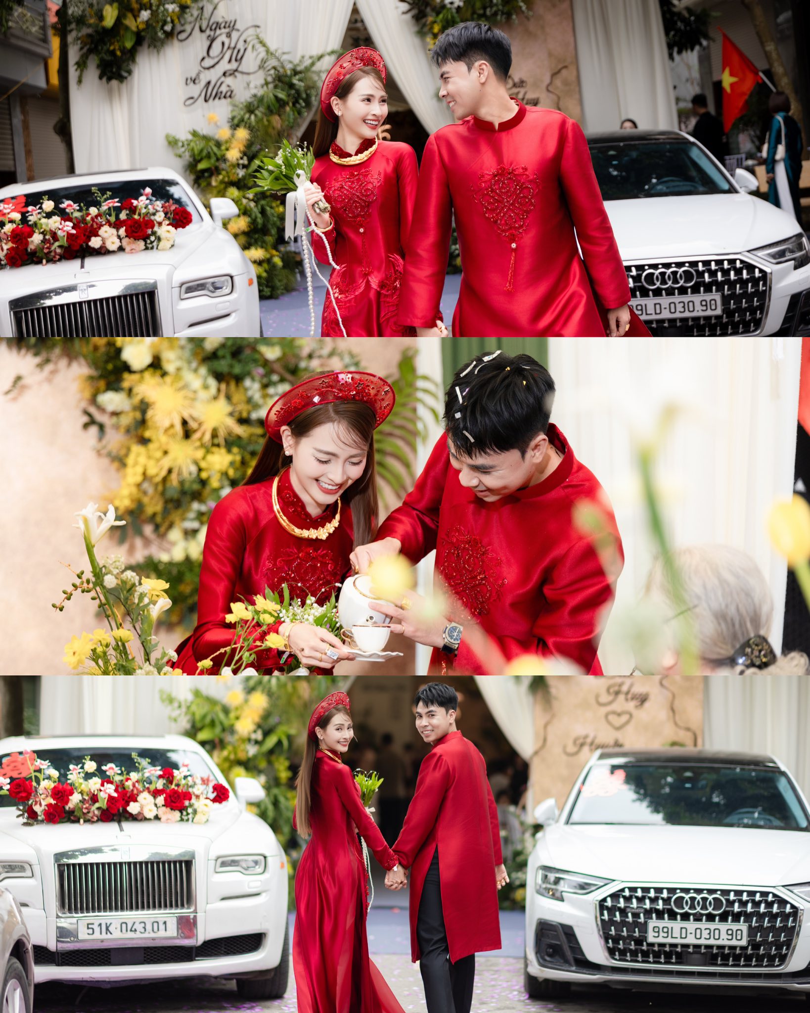 Ảnh nét căng: MC Mù Tạt đeo vàng nặng trĩu lên xe hoa cùng tuyển thủ Đức Huy,"nắn chồng" cực gắt ngay đêm tân hôn - Ảnh 3. Ảnh nét căng: MC Mù Tạt đeo vàng nặng trĩu lên xe hoa cùng tuyển thủ Đức Huy,"nắn chồng" cực gắt ngay đêm tân hôn - Ảnh 3.