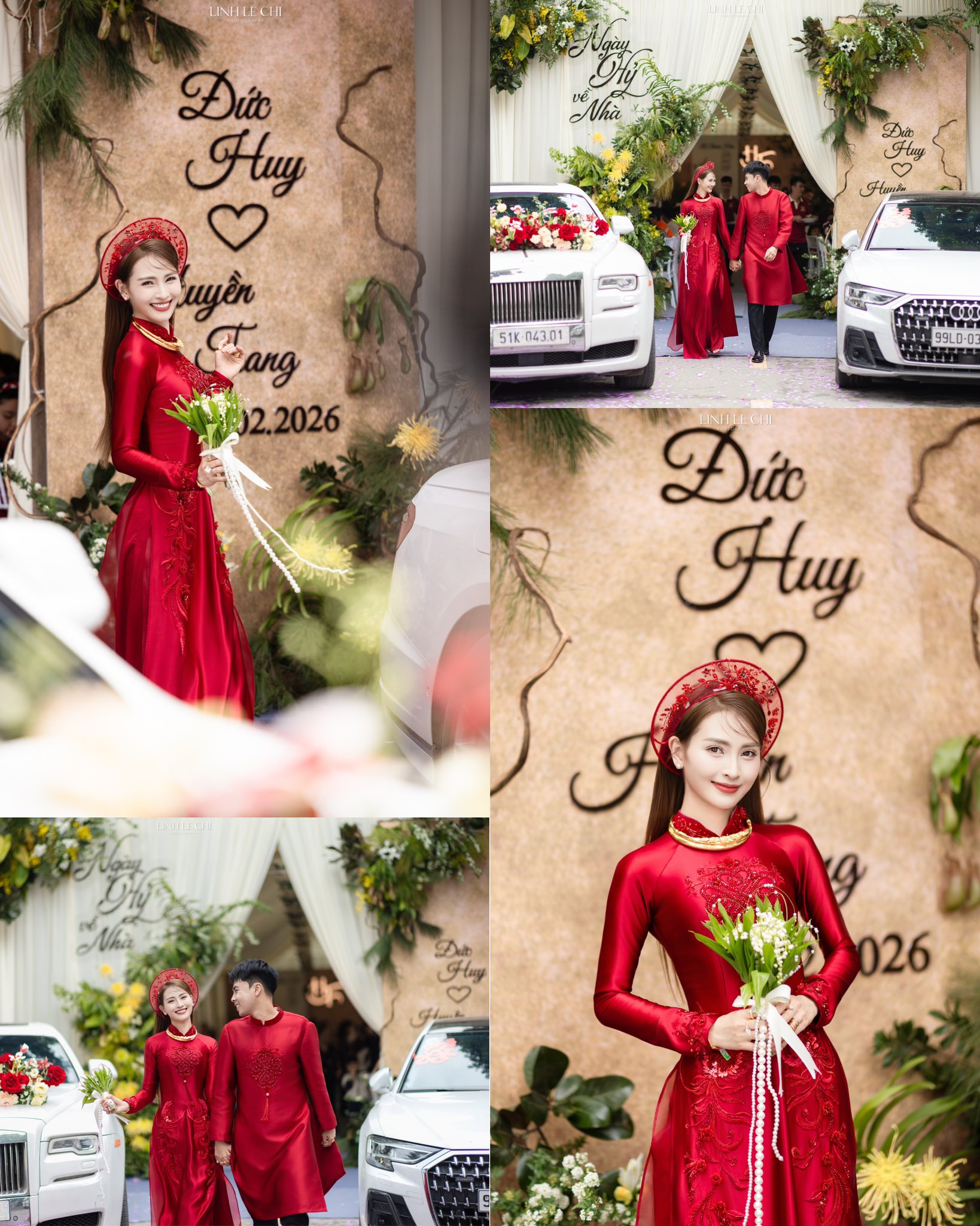 Ảnh n&eacute;t căng: MC M&ugrave; Tạt đeo v&agrave;ng nặng trĩu l&ecirc;n xe hoa c&ugrave;ng tuyển thủ Đức Huy, "nắn chồng" cực gắt ngay đ&ecirc;m t&acirc;n h&ocirc;n - Ảnh 4.