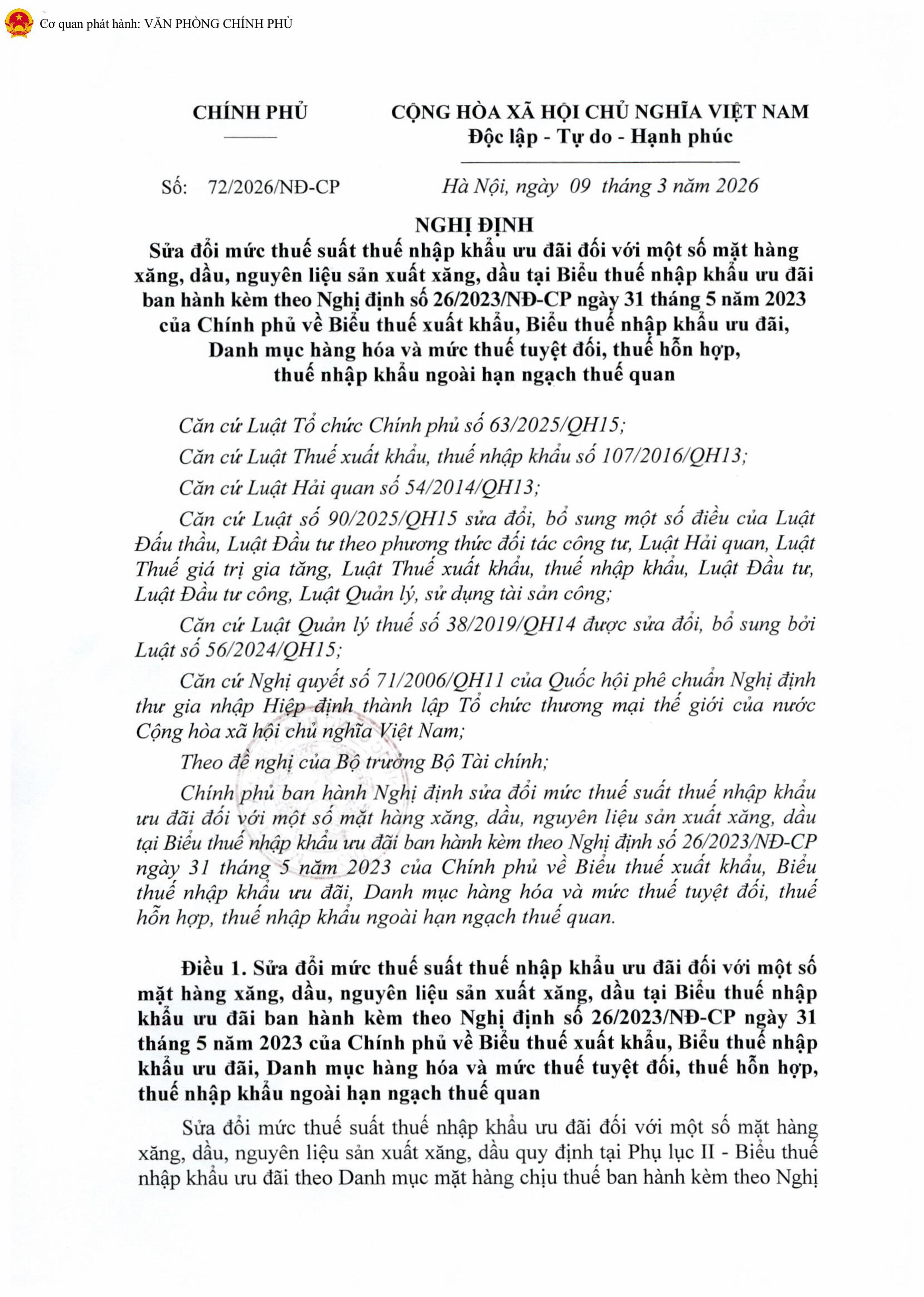 Nghị định 72 / 2026 / NĐ - CP giảm thuế xăng dầu về 0 % nhằm ổn định thị trường - Ảnh 2.