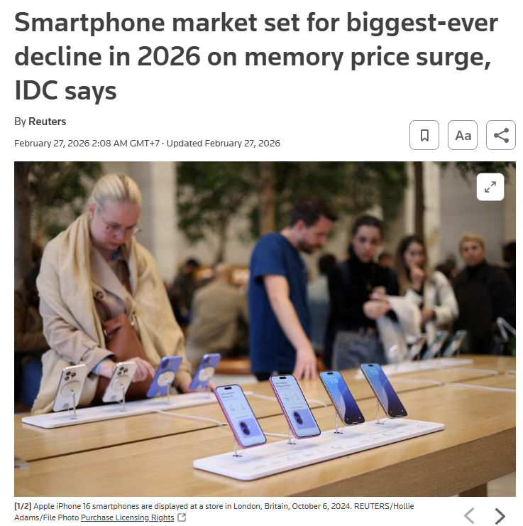 Gi&aacute; bộ nhớ smartphone tăng vọt năm 2026 v&agrave; sự chuyển m&igrave;nh của thị trường c&ocirc;ng nghệ - Ảnh 1.