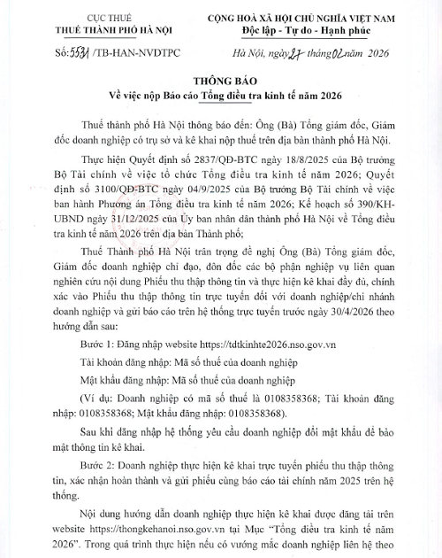 Thuế Thành phố Hà Nội phát thông báo quan trọng - Ảnh 1.