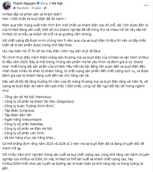 CEO Xanh SM Nguyễn Văn Thanh bất ngờ h&eacute; lộ: 'VinFast sắp c&oacute; phi&ecirc;n bản xe kh&aacute;ch điện?' - Ảnh 2.