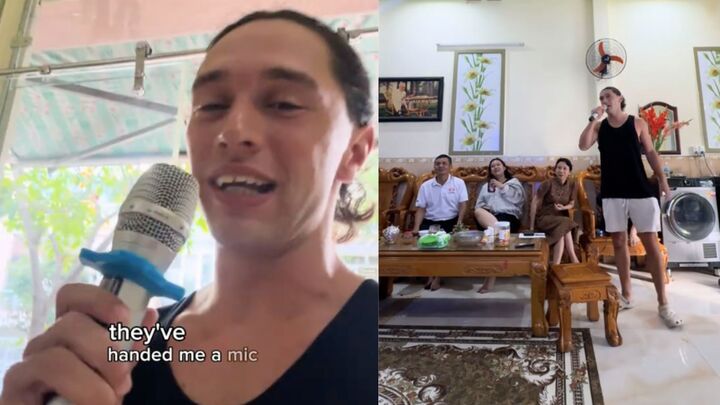 Xem anh T&acirc;y đi lấy đồ giặt 'bị' chủ tiệm k&eacute;o v&agrave;o h&aacute;t karaoke, d&acirc;n mạng bật cười- Ảnh 1.