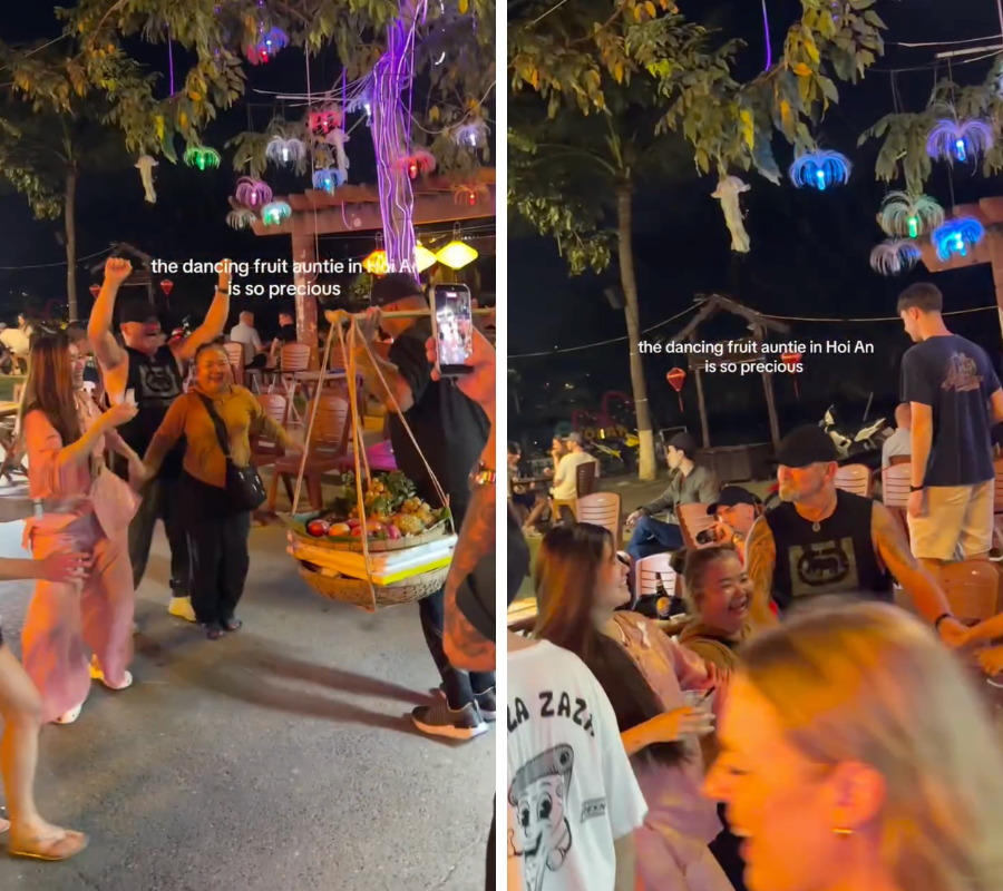 Kh&aacute;ch T&acirc;y kh&ocirc;ng ngại h&igrave;nh tượng, thay nhau gi&uacute;p đỡ người b&aacute;n h&agrave;ng rong tại Hội An - Ảnh 1.
