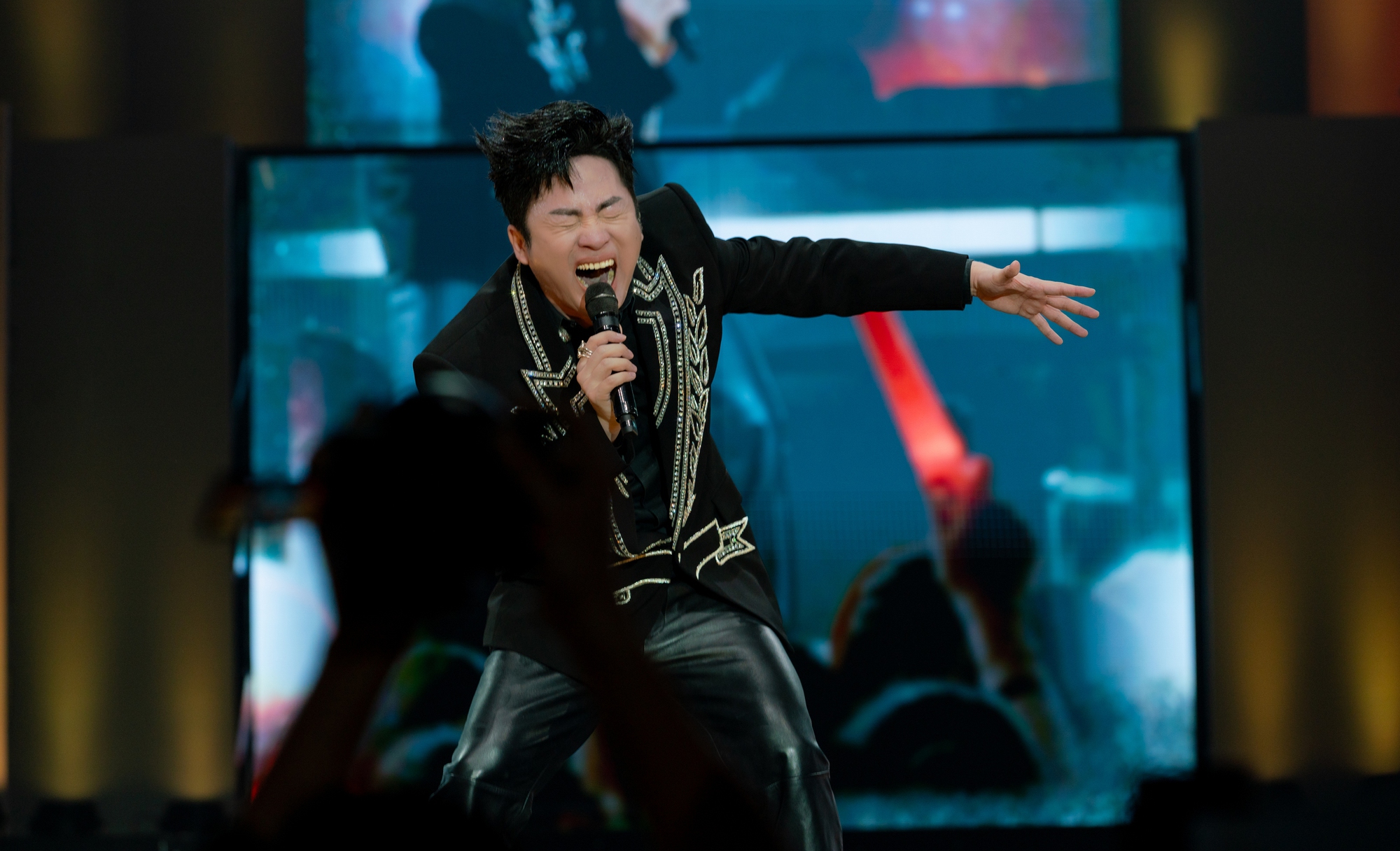 Tùng Dương đu dây xuống sân khấu, hát máu lửa- Ảnh 5.