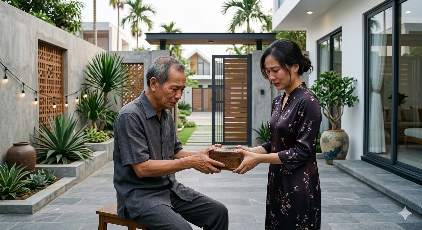 Ng&agrave;y t&ocirc;i rời đi, bố chồng cũ d&uacute;i v&agrave;o tay chiếc hộp gỗ, dặn t&ocirc;i khi kh&oacute; khăn th&igrave; mở: B&ecirc;n trong kh&ocirc;ng phải tiền m&agrave; l&agrave; một tờ giấy nhỏ- Ảnh 1.