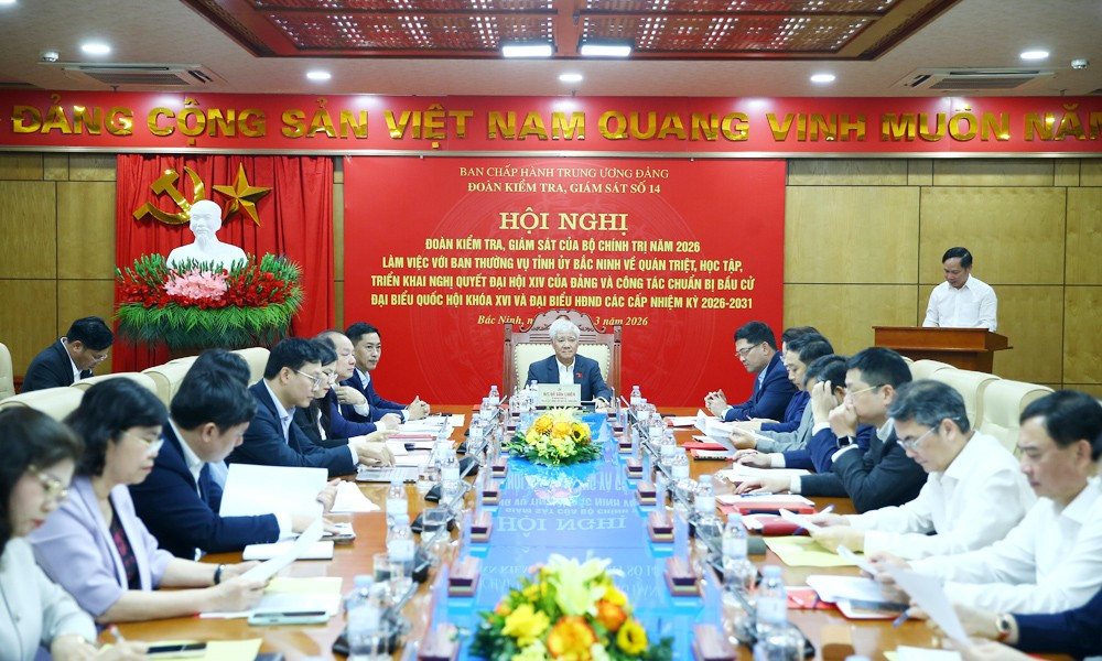 Đo&agrave;n kiểm tra Bộ Ch&iacute;nh trị l&agrave;m việc với Ban Thường vụ tỉnh ủy Bắc Ninh năm 2026 - Ảnh 1.