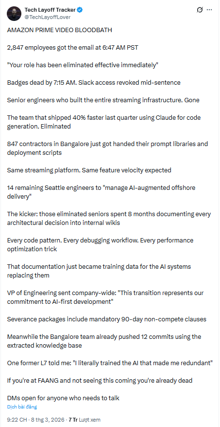 2.847 kỹ sư Amazon Prime Video 'vô tình' tự đào tạo AI để rồi bị sa thải không thương tiếc - Ảnh 2.
