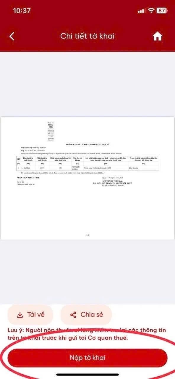 C&aacute;ch khai b&aacute;o t&agrave;i khoản ng&acirc;n h&agrave;ng với cơ quan thuế nhanh nhất năm 2026 - Ảnh 9.
