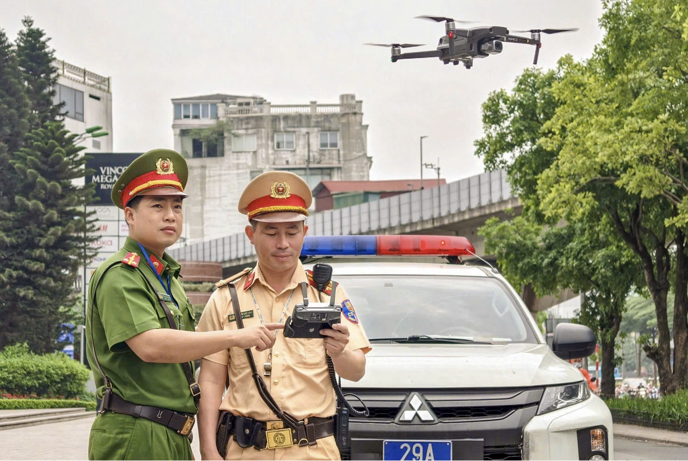 CSGT &aacute;p dụng flycam v&agrave; camera AI để xử l&yacute; vi phạm dừng đỗ xe sai quy định - Ảnh 1.