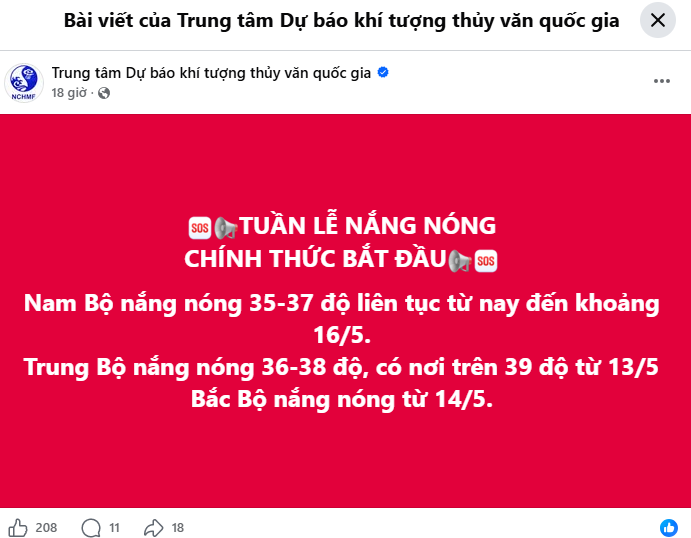 Trung tâm Dự báo Khí tượng cảnh báo đợt nắng nóng mới nhất - Ảnh 1.