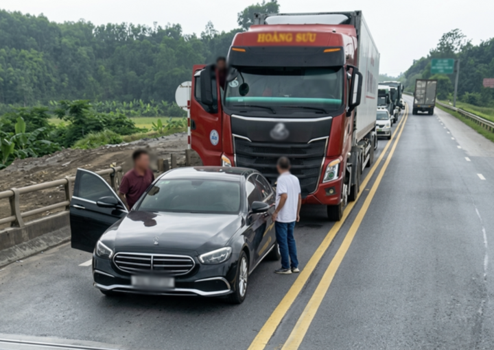 T&agrave;i xế Mercedes chặn đầu xe tr&ecirc;n cao tốc Nội B&agrave;i - L&agrave;o Cai v&igrave; mất b&igrave;nh tĩnh - Ảnh 1.