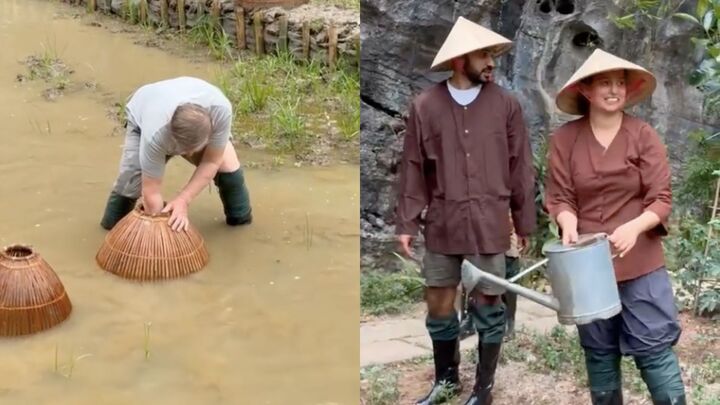 Kh&aacute;ch T&acirc;y bắt c&aacute; ở Ninh B&igrave;nh v&agrave; trải nghiệm cuộc sống n&ocirc;ng th&ocirc;n - Ảnh 1.