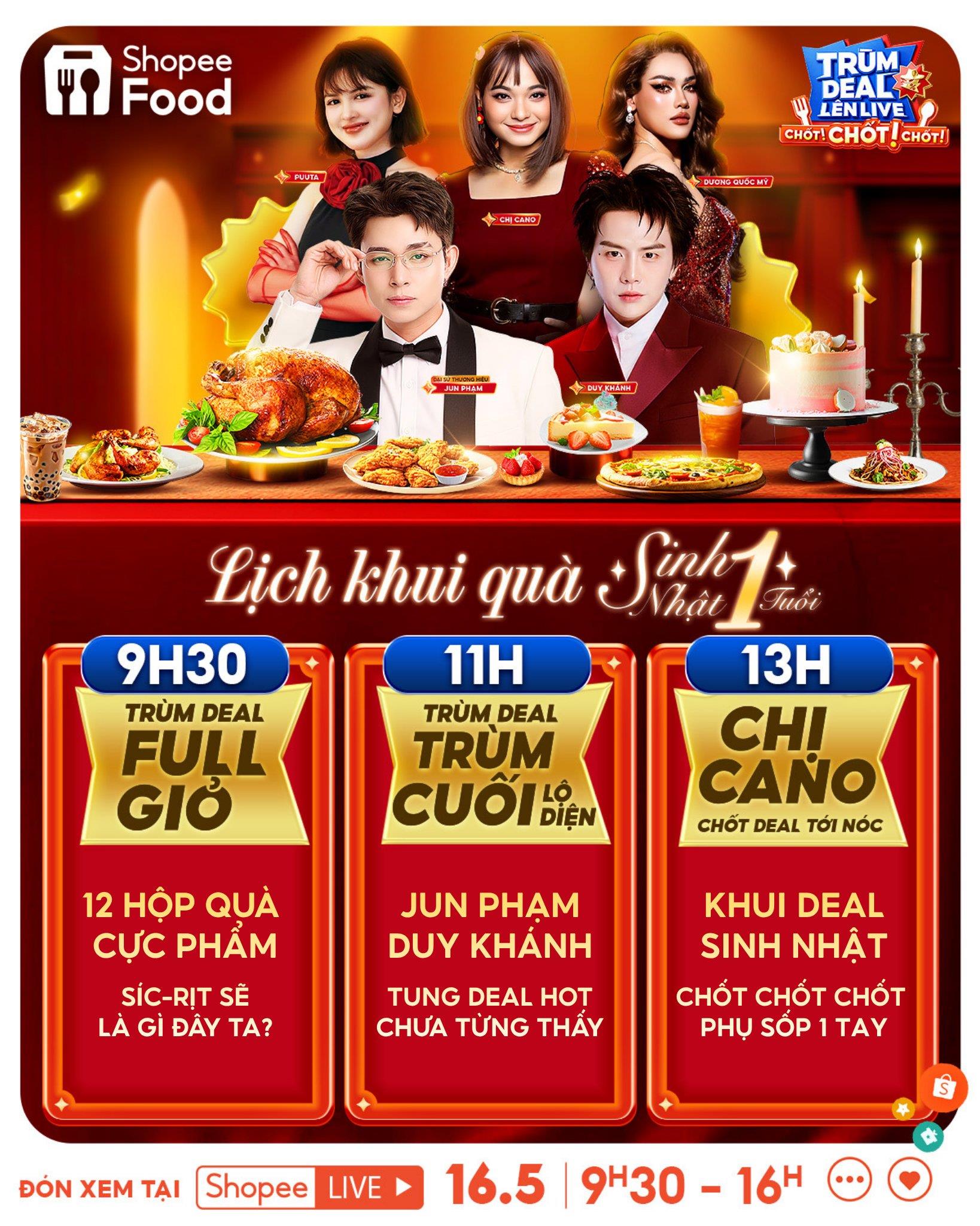 Sinh nhật 1 tuổi Trùm Deal Lên Live: vạn deal ăn ngon cả tuần đổ bộ duy nhất ngày 16.5 - Ảnh 1. Sinh nhật 1 tuổi Trùm Deal Lên Live: vạn deal ăn ngon cả tuần đổ bộ duy nhất ngày 16.5 - Ảnh 1.