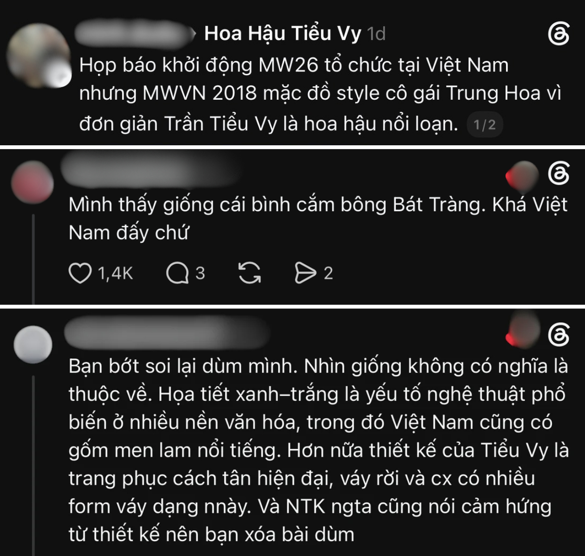 Hoa hậu Tiểu Vy hứng chỉ tr&iacute;ch v&igrave; bộ v&aacute;y hoạ tiết gốm xanh bị đ&aacute;nh gi&aacute; "giống sườn x&aacute;m Trung Quốc"- Ảnh 4.