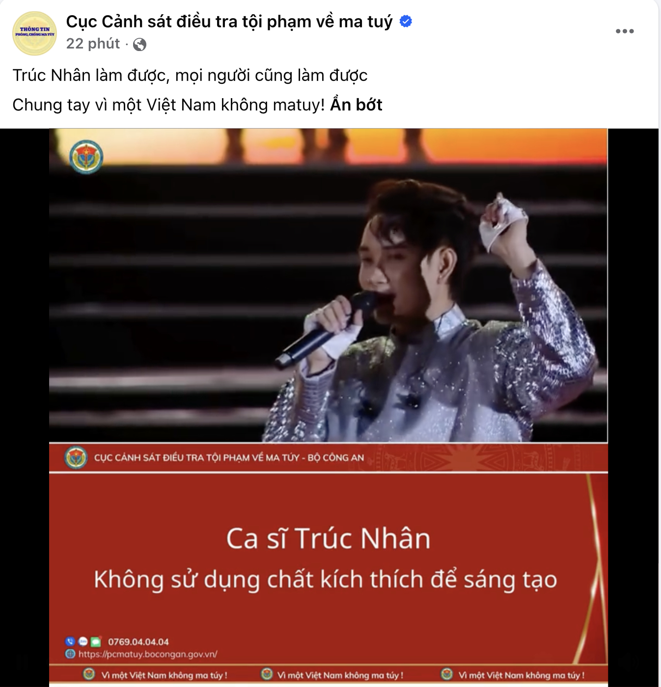 Clip Tr&uacute;c Nh&acirc;n xuất hiện tr&ecirc;n trang Cục Cảnh s&aacute;t điều tra tội phạm về ma t&uacute;y- Ảnh 1.