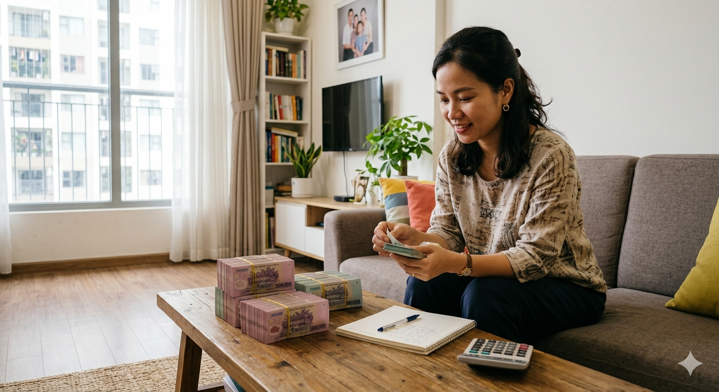 Thấy vợ ngồi giữa phòng khách đếm từng xấp tiền 500 ngàn, tôi kinh ngạc hỏi 