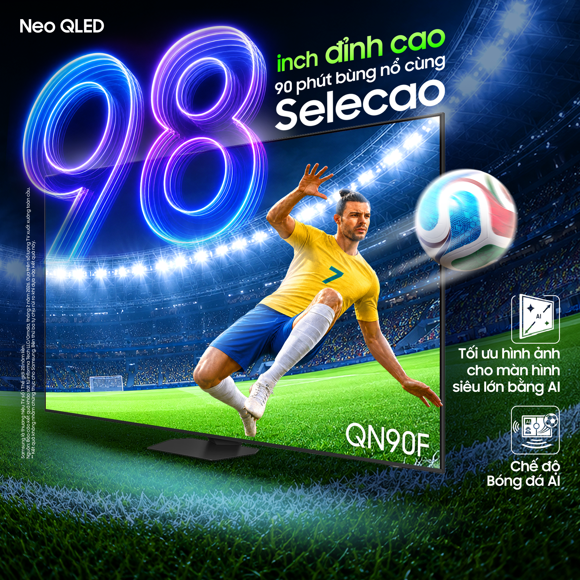 Trải nghiệm World Cup cho&aacute;ng ngợp tr&ecirc;n Samsung AI TV m&agrave;n h&igrave;nh cực đại - Ảnh 1.