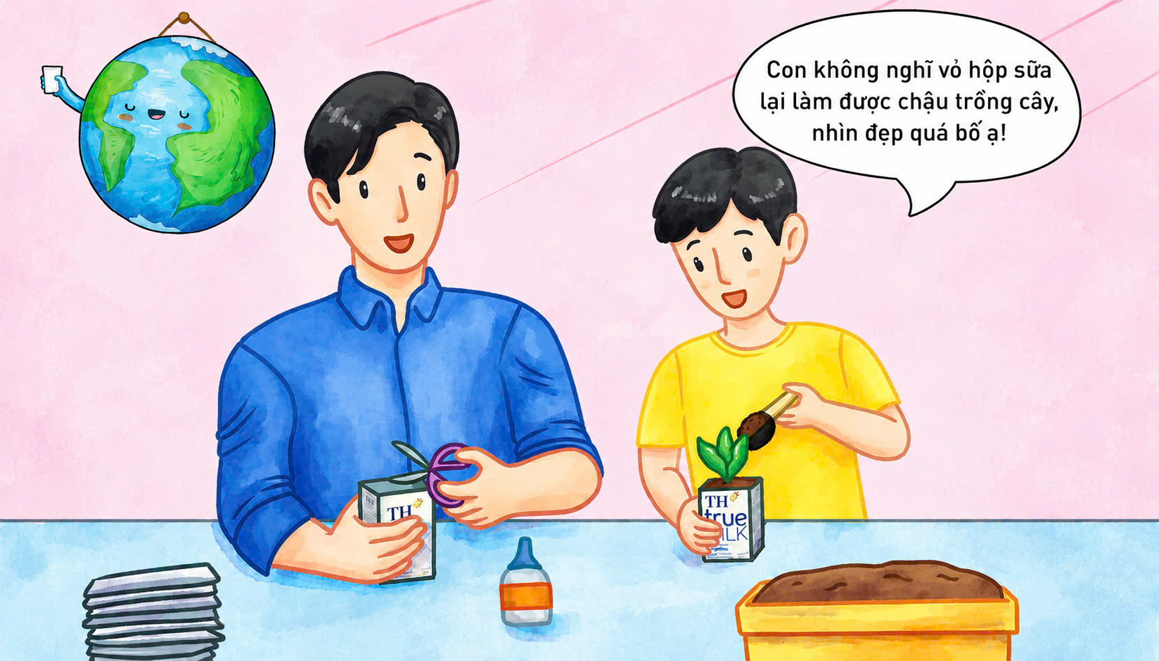 Cùng TH biến hình vỏ hộp sữa thành chong chóng hưởng ứng Ngày Môi Trường Thế giới 5/6 - Ảnh 3.