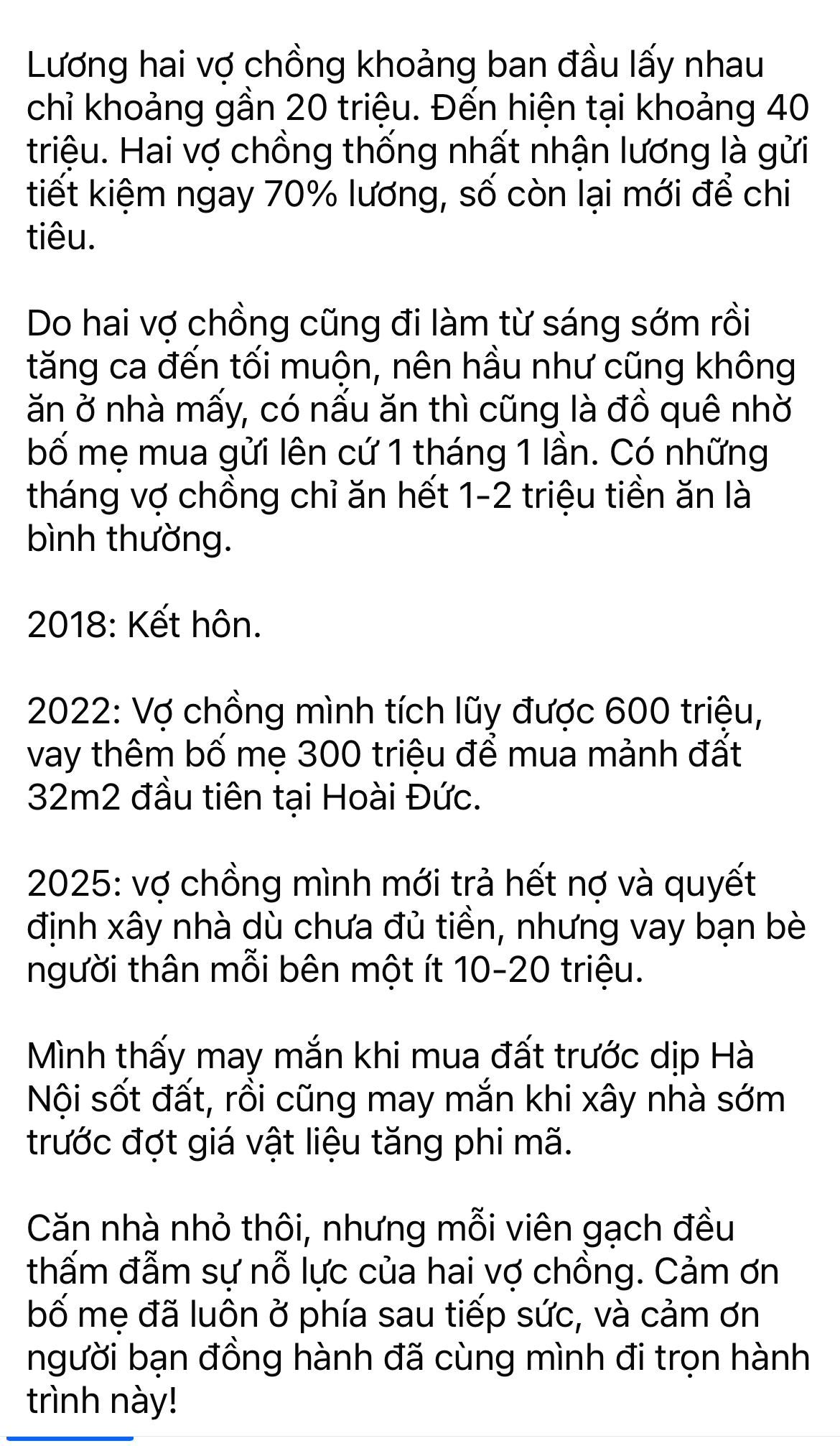 Hai vợ chồng c&ocirc;ng nh&acirc;n ở H&agrave; Nội thu nhập 20 triệu/th&aacute;ng vẫn tiết kiệm được 70%, mua đất x&acirc;y nh&agrave; sau 7 năm kết h&ocirc;n- Ảnh 1.
