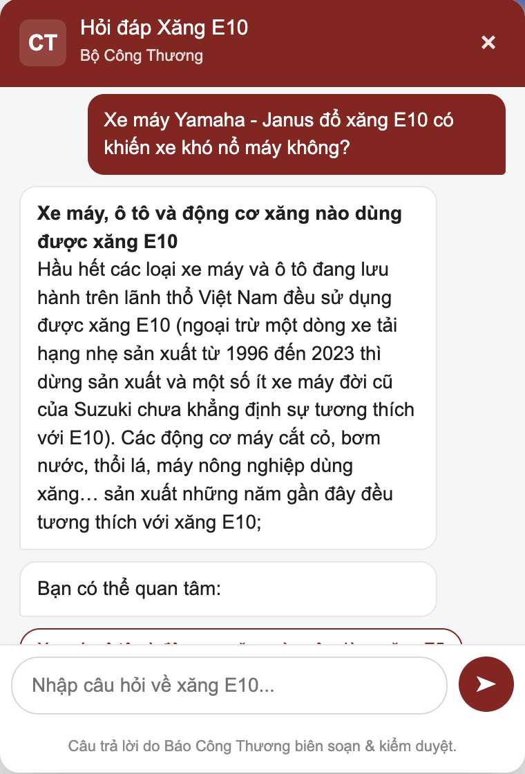 Xăng E10 bán đại trà toàn quốc, Bộ Công Thương đưa chatbot hỗ trợ người dân tra cứu - Ảnh 2.