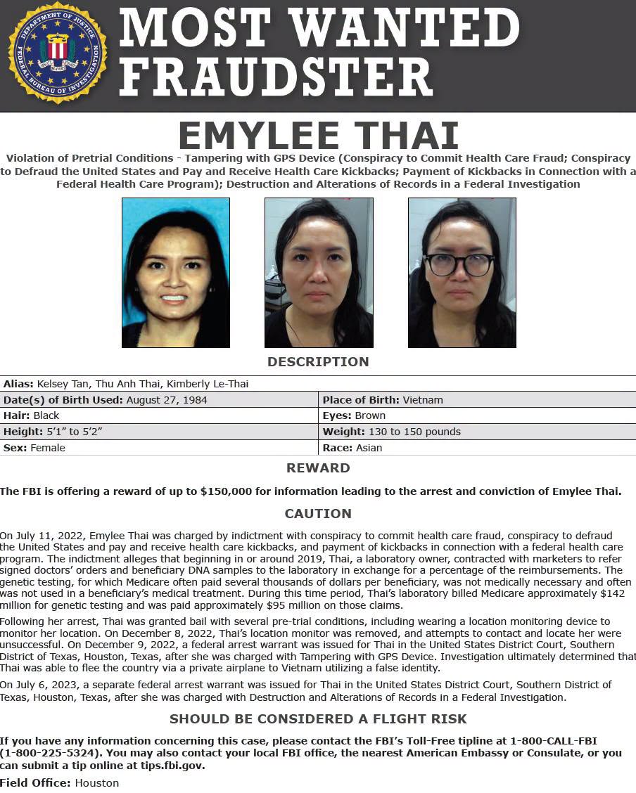 FBI treo thưởng 3,9 tỷ đồng truy tìm Emylee Thai lẩn trốn tại Việt Nam - Ảnh 1. FBI treo thưởng 3,9 tỷ đồng truy tìm Emylee Thai lẩn trốn tại Việt Nam - Ảnh 1.