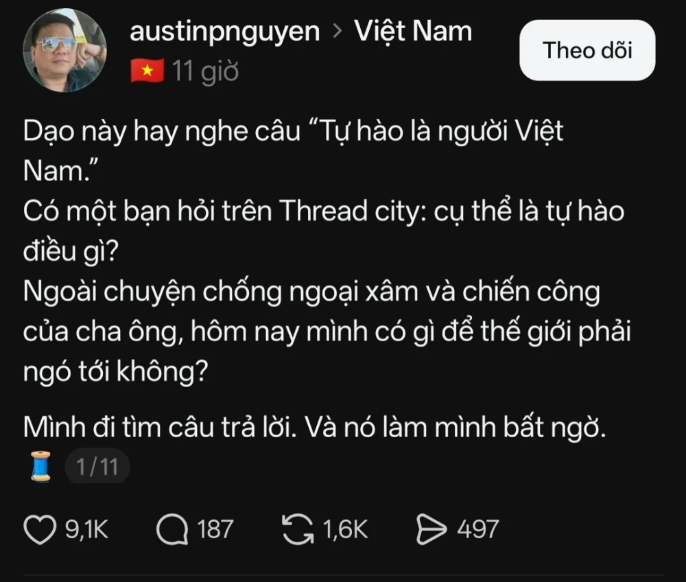 Người Việt c&oacute; g&igrave; để tự h&agrave;o ngo&agrave;i lịch sử? C&acirc;u trả lời tr&ecirc;n Threads khiến nhiều người suy ngẫm - Ảnh 1.