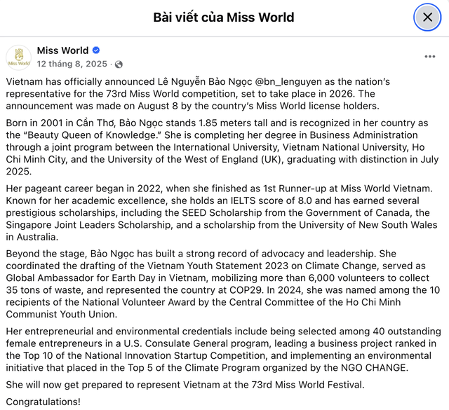 X&ocirc;n xao tin đồn về động th&aacute;i của Miss World giữa ồn &agrave;o Bảo Ngọc "ph&ocirc;ng bạt" - Ảnh 2.