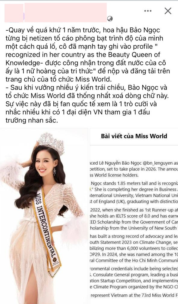 X&ocirc;n xao tin đồn về động th&aacute;i của Miss World giữa ồn &agrave;o Bảo Ngọc "ph&ocirc;ng bạt" - Ảnh 1.