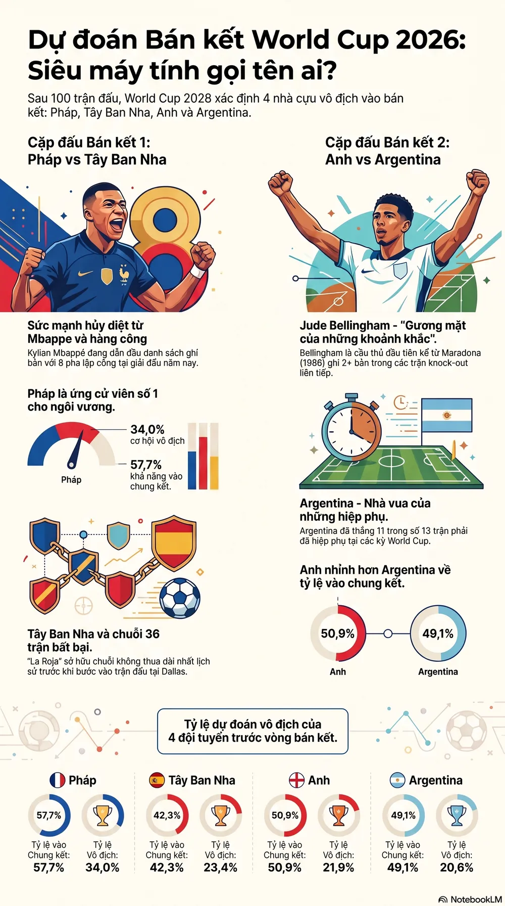 Si&ecirc;u m&aacute;y t&iacute;nh dự đo&aacute;n kết quả b&aacute;n kết World Cup 2026: Chung kết trong mơ, nh&agrave; v&ocirc; địch lộ diện?