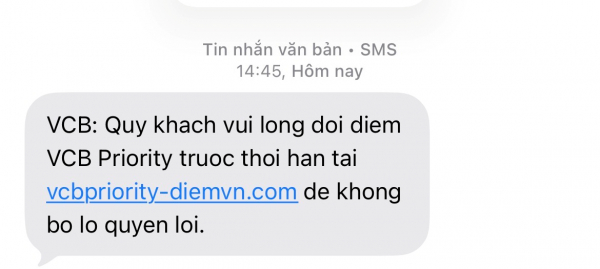 Người d&ugrave;ng Vietcombank cần cảnh gi&aacute;c trước lừa đảo Vietcombank qua tin nhắn giả mạo - Ảnh 1.