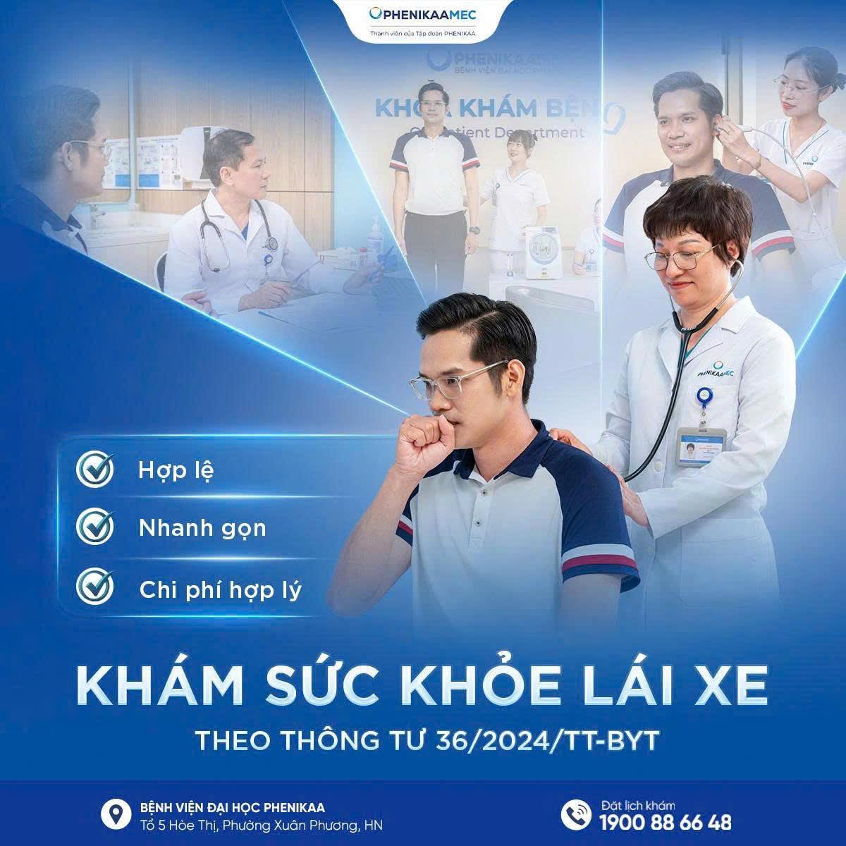 Khám sức khỏe lái xe theo Thông tư 36/2024/TT-BYT tại PhenikaaMec: Quy trình nhanh - Chuẩn pháp lý - Ảnh 1. Khám sức khỏe lái xe theo Thông tư 36/2024/TT-BYT tại PhenikaaMec: Quy trình nhanh - Chuẩn pháp lý - Ảnh 1.