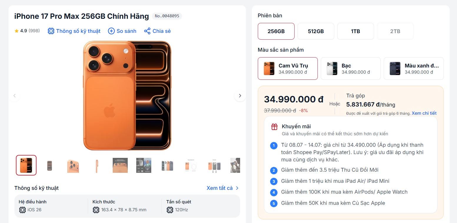 IPhone 17 Pro Max gi&aacute; rẻ giảm s&acirc;u tới 5 triệu đồng tại Việt Nam năm 2026 - Ảnh 1.