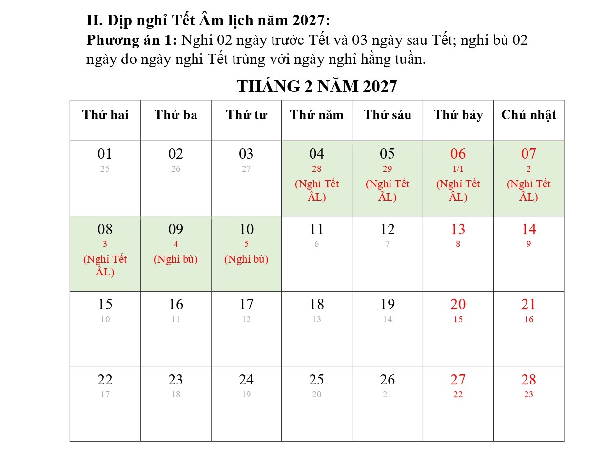 Đề xuất nghỉ Tết Nguyên đán 2027 cho công chức viên chức và người lao động - Ảnh 2. Đề xuất nghỉ Tết Nguyên đán 2027 cho công chức viên chức và người lao động - Ảnh 2.