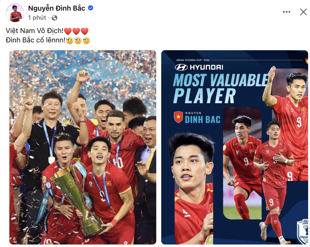 Cầu thủ ĐT Việt Nam ăn mừng vô địch ASEAN Cup 2026 trên mạng xã hội - Ảnh 7. Cầu thủ ĐT Việt Nam ăn mừng vô địch ASEAN Cup 2026 trên mạng xã hội - Ảnh 7.