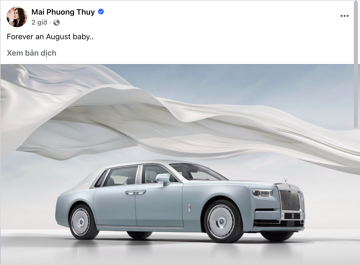 Hoa hậu Mai Phương Thúy đăng ảnh Rolls-Royce Phantom đúng ngày sinh nhật: Bản giới hạn 10 chiếc toàn cầu, giá quy đổi gần 68 tỷ đồng - Ảnh 1.