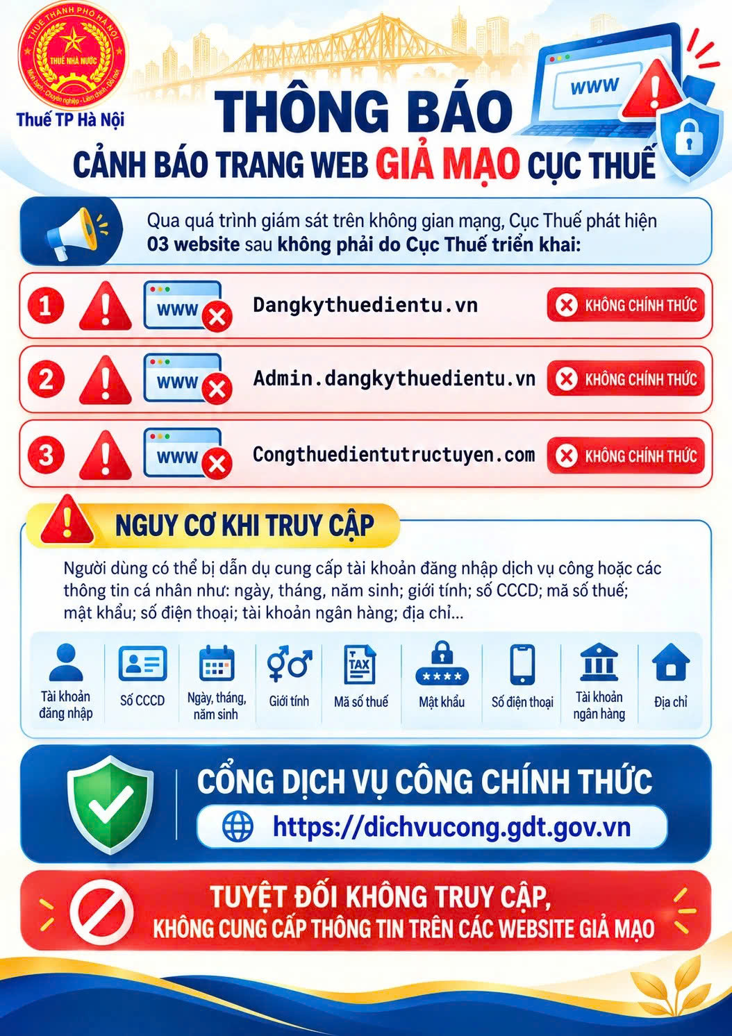 Cơ quan thuế ph&aacute;t cảnh b&aacute;o quan trọng: Người nộp thuế ch&uacute; &yacute; để tr&aacute;nh lộ th&ocirc;ng tin c&aacute; nh&acirc;n, t&agrave;i khoản ng&acirc;n h&agrave;ng - Ảnh 1.
