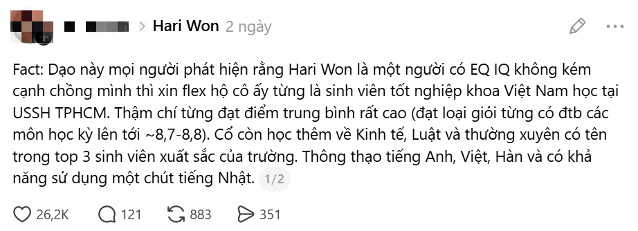 Vợ đại gia 2000 tỷ Hari Won: Nhan sắc trẻ trung và thành tích học tập đáng nể - Ảnh 2. Vợ đại gia 2000 tỷ Hari Won: Nhan sắc trẻ trung và thành tích học tập đáng nể - Ảnh 2.