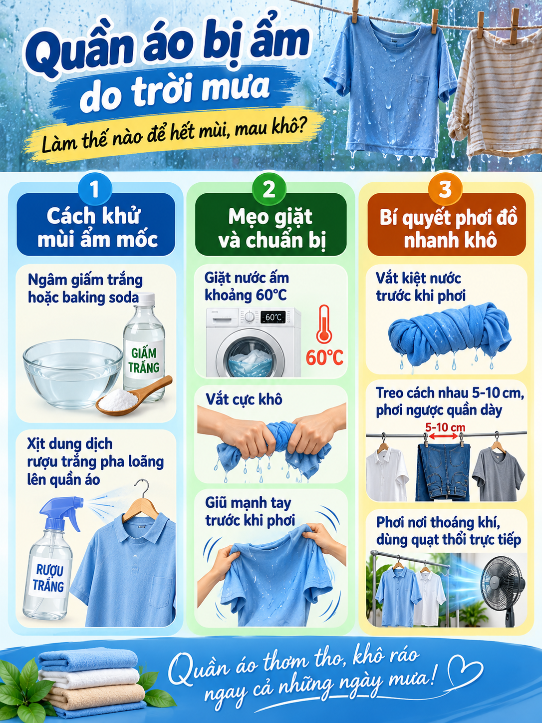 Quần áo phơi bị ẩm sau mưa: