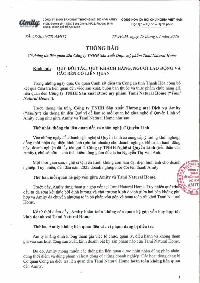 Nghệ sĩ Quyền Linh và công ty liên quan khẳng định đã thoái vốn khỏi Tami Natural Home, không liên quan đến các vi phạm đang bị điều tra Nghệ sĩ Quyền Linh và công ty liên quan khẳng định đã thoái vốn khỏi Tami Natural Home, không liên quan đến các vi phạm đang bị điều tra