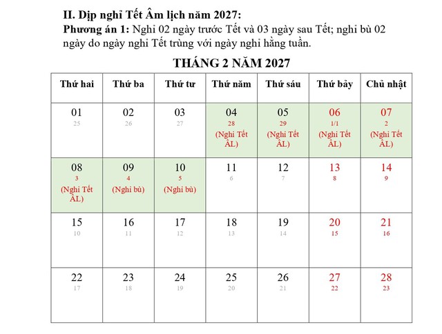 Đề xuất mới nhất về lịch nghỉ Tết Nguyên đán và Lễ Quốc khánh năm 2027 - Ảnh 2.