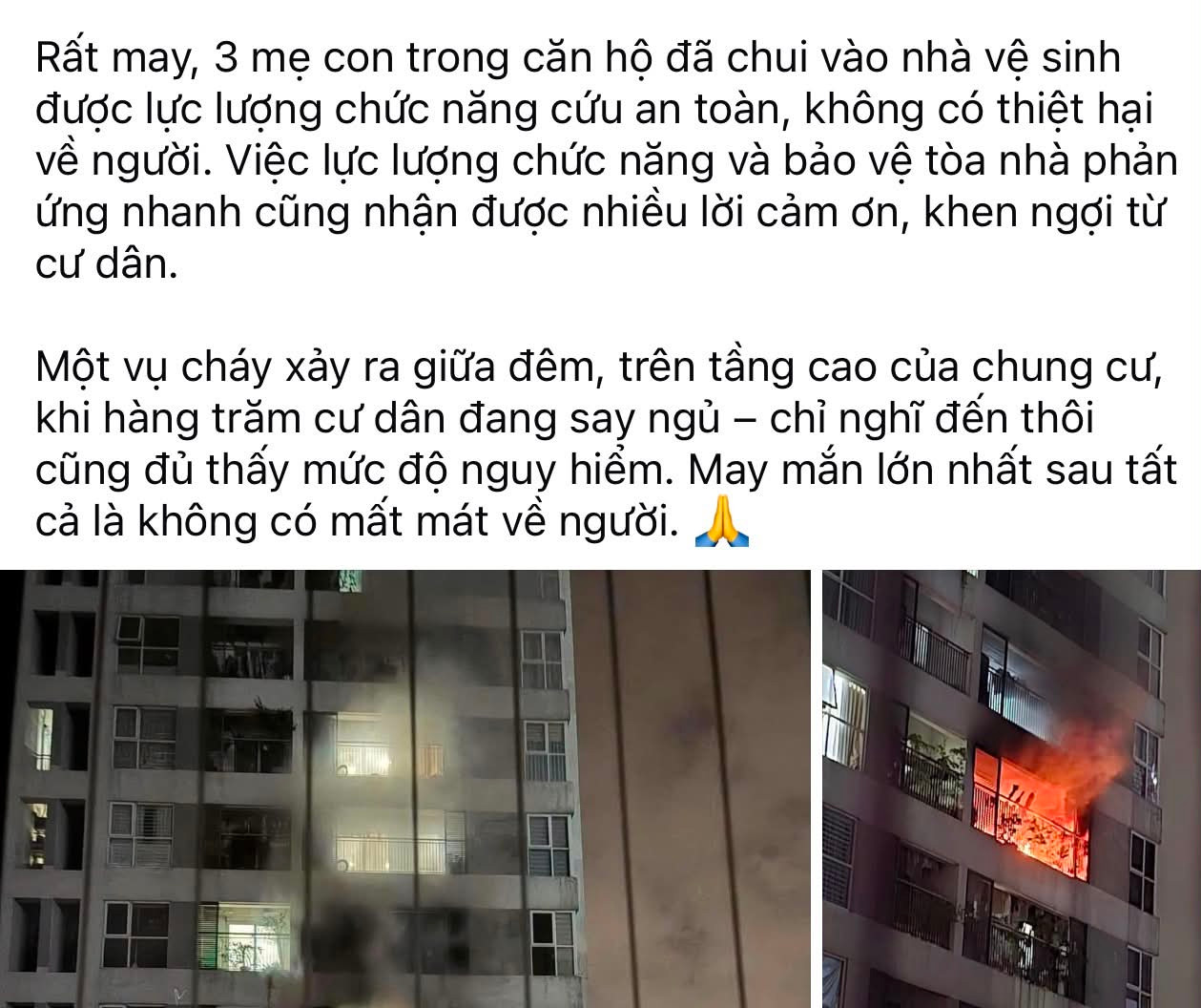 Ch&aacute;y chung cư HH1 Nguyễn Tu&acirc;n: 3 Mẹ con tho&aacute;t hiểm nhờ sự can thiệp kịp thời - Ảnh 2.