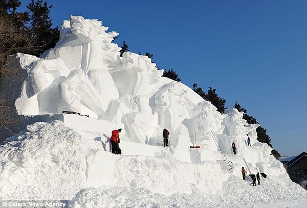 Horsing around: A herd of wild horses was the inspiration for this sculpture at Jingyue Snow World